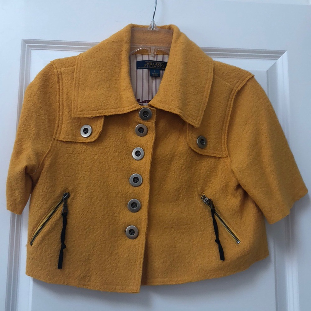 Mustard Gold Wool Blend Crop Jacket - Picture 3 of 5